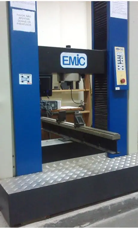 Laboratory setup for wood strength testing with timber samples under bending load