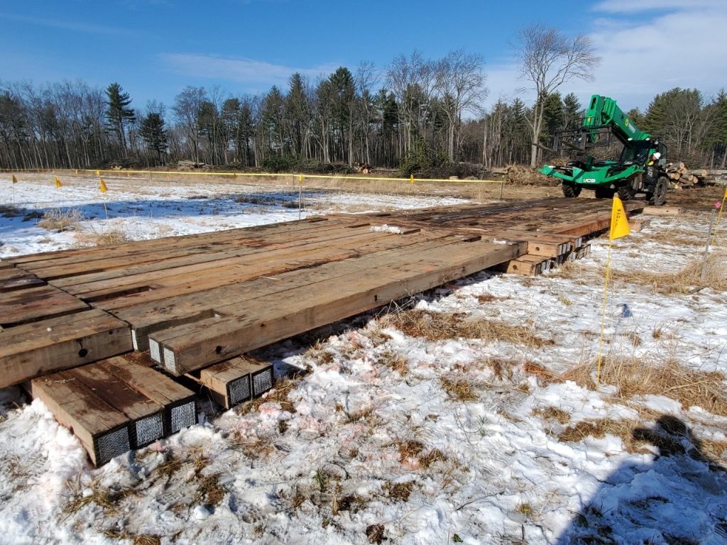 Eucalyptus mats supporting solar project construction in winter conditions